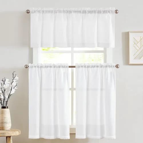 Vista 15 de Jinchan - Cortinas de cocina de lino rústico beige con bolsillo para barra, 26 x 36 pulgadas, 2 paneles