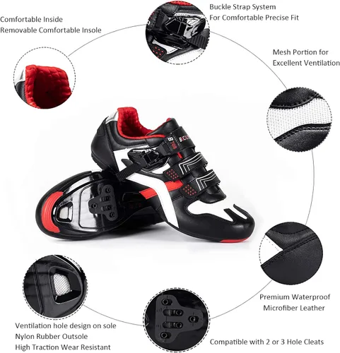 Vista 2 de BUCKLOS Zapatos de ciclismo para hombre, compatibles con Peloton, zapatos de ciclismo para interiores y exteriores, correa de hebilla precisa