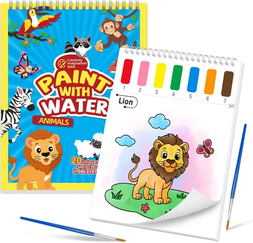 Vista 13 de Libros para colorear con pintura al agua para niños, juegos de papeles de pintura de acuarela sin desorden para niños pequeños, kit de pintura