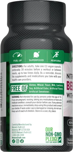 Vista 7 de Nature's Truth Cápsulas de raíz de remolacha 60 unidades Óxido nítrico para hombres y mujeres Suplemento vegano, sin OMG y sin gluten