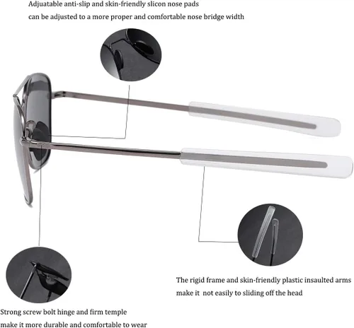 Vista 4 de RCXKOOM Men's Aviator Sunglasses American Army Military Pilot Polarized Sunglasses Bayonet Temples