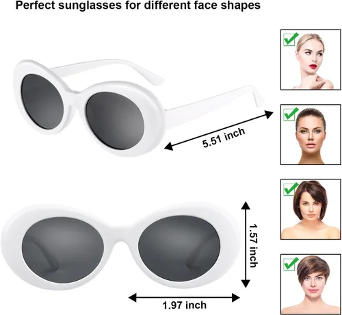 Vista 2 de Blulu Paquete de 18 gafas de sol retro Clout ovaladas con montura gruesa, lentes redondas, para mujeres y hombres, color blanco