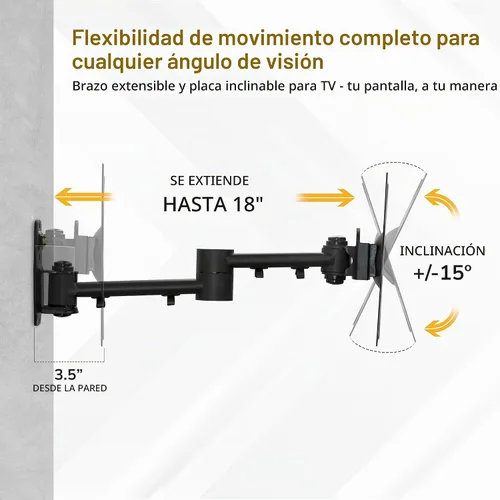Vista 9 de Mount-It! Soporte de pared para televisor LCD con movimiento e inclinación completos Negro