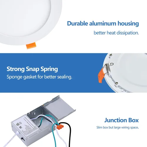 Vista 6 de CycevSun Luces empotrables LED de 4 pulgadas, sin lata, regulables y 5 CCT seleccionables, techo de oblea ultrafina, para exteriores e interiores, 9