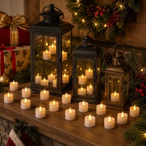 Vista 5 de Paquete de 24 velas de té LED con control remoto, velas sin llama, funciona con pilas, parpadeo blanco cálido, de larga duración para decoración