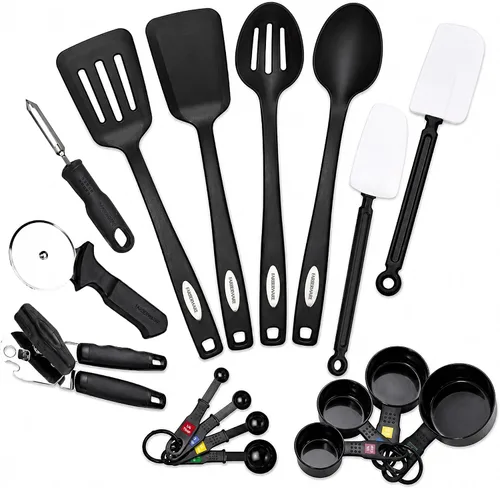 Vista 9 de Farberware Juego de herramientas de cocina de acero inoxidable - Negro, juego de 5 Negro/Plateado