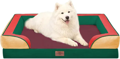Vista 150 de Comfort Expression - Cama ortopédica para perros medianos, 28 x 19 pulgadas, cama impermeable y de apoyo de espuma con cojines removibles, sofá