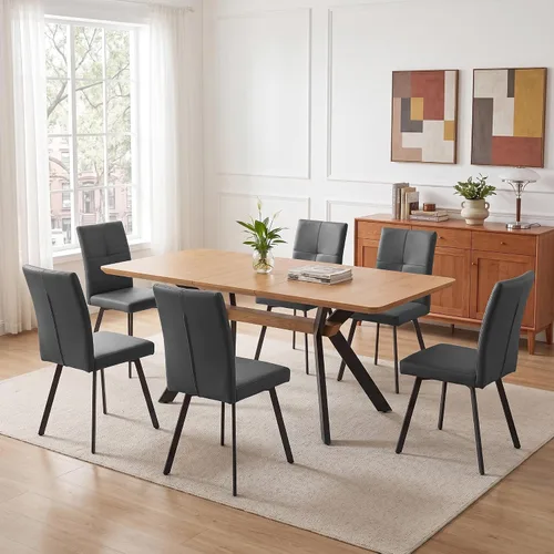 Vista 18 de HIPIHOM Mesa de comedor extensible de roble de 55-71" para cocina Mesa de roble