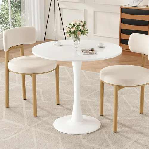 Vista 10 de Farini Mesa de comedor redonda pequeña para 2-4 personas, mesa de madera de 31.5 pulgadas con base de metal, mesa compacta de cocina y desayuno