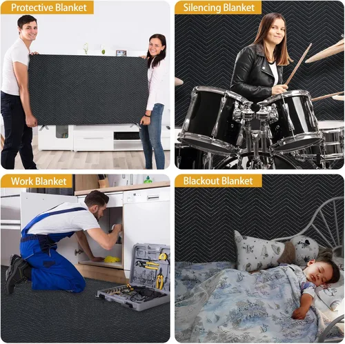 Vista 7 de JZHLLA Manta grande de amortiguación de sonido de 72 x 40 pulgadas, manta con aislamiento acústico absorbente de sonido con ojales