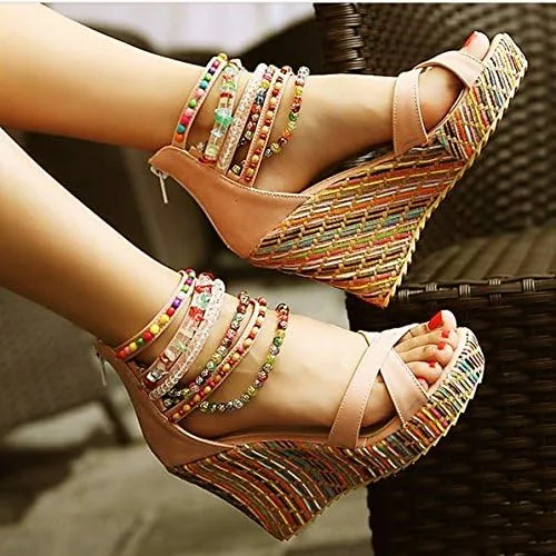 Vista 2 de Getmorebeauty - Sandalias de plataforma para mujer con perlas en la parte superior tacones altos