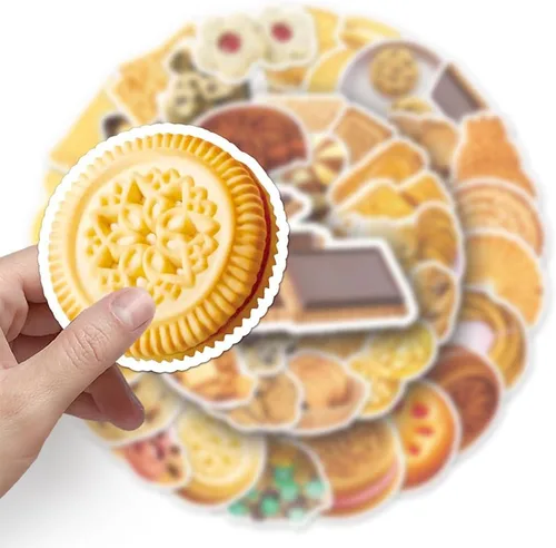 Vista 4 de Calcomanías de galletas 50 calcomanías de vinilo impermeables para botellas de agua, laptop, automóvil, equipaje, computadora, teléfono celular