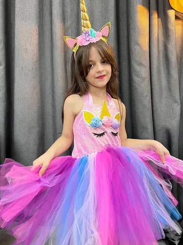 Vista 5 de KAKALVER Unicorn Dress for Girls Unicorn Costume LED Light Up for Dress up Halloween Birthday Party Decoration Unicorn Gifts