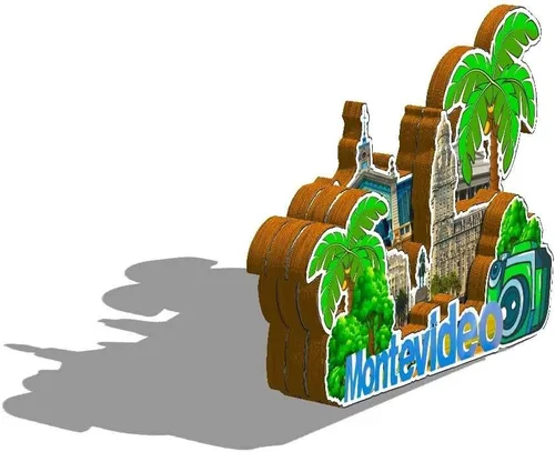 Vista 2 de Uruguay Montevideo - Imán de madera para nevera, monumentos 3D, recuerdos coleccionables, decoración hecha a mano -578