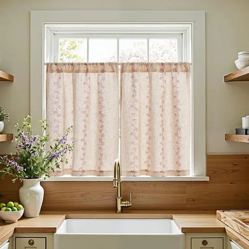 Vista 56 de Jinchan - Cortinas de lino texturizado para cocina, 24 pulgadas, natural, 2 paneles Mezcla de lino beige natural