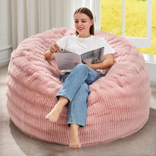 Vista 24 de Hobestluk Sillas Puf para Adultos, Silla Puf con Relleno, Sillas Puf Grandes con Funda Esponjosa en Relieve, Sillas Puf Gigantes para Adultos