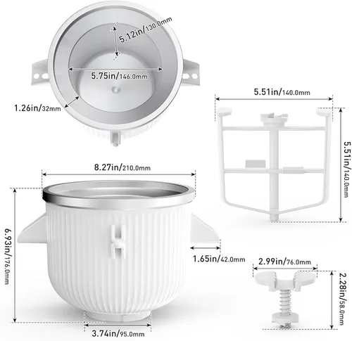 Vista 2 de Accesorio para batidora KitchenAid, cuenco de helado compatible con batidoras de soporte de 4.5 cuartos y 6 cuartos de galón o más grandes