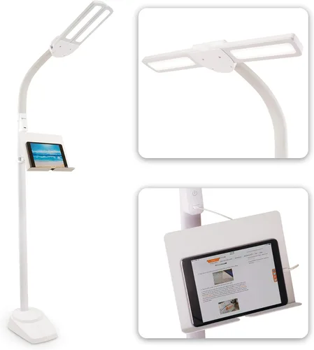 Vista 9 de OttLite Lámpara de pie LED de doble pantalla con soporte ajustable, amplia gama de iluminación con puerto de carga USB de 2.1 A integrado y cuello