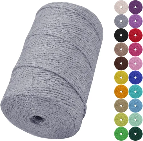 Vista 39 de Cuerda de yute natural de 0.079 pulgadas y 328 pies para manualidades, cuerda de yute de colores de 3 capas para envoltura de regalos, jardinería