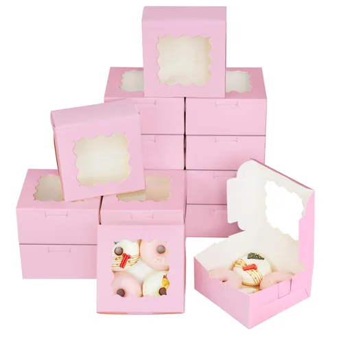 Vista 12 de Bakepacker 60 piezas Cajas para galletas negras de 6 x 6 x 3 pulgadas, fáciles de montar, cajas para macarrones y repostería con ventana para Negro