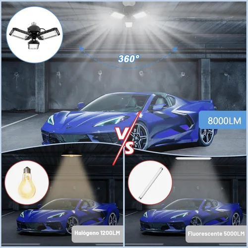 Vista 4 de Aoretic Luces LED para garaje, 1 paquete de 80 W, 8000 lm 6500 K, luz LED de tienda con 3 paneles deformables, luz de granero de sótano, luces
