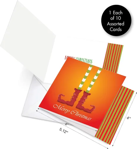 Vista 7 de The Best Card Company - 10 tarjetas navideñas de Santa con sobres - Juego surtido en caja, tarjetas navideñas para niños (4 x 5.12 pulgadas) - Pies