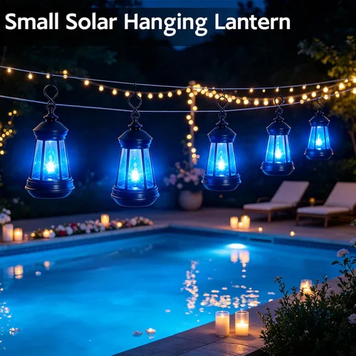 Vista 6 de Mini Solar Lantern Lights Replacement for Outdoor Statue, Blue Solar Lights Small Hanging Lantern Replacement, Waterproof Garden Decor Outdoor