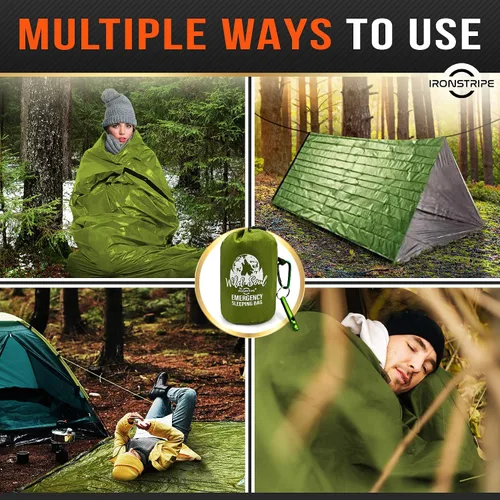 Vista 6 de Ironstripe Bivy Sack XL - Saco de dormir de supervivencia impermeable con silbato de emergencia, capucha integrada y Mylar térmico, resistente a