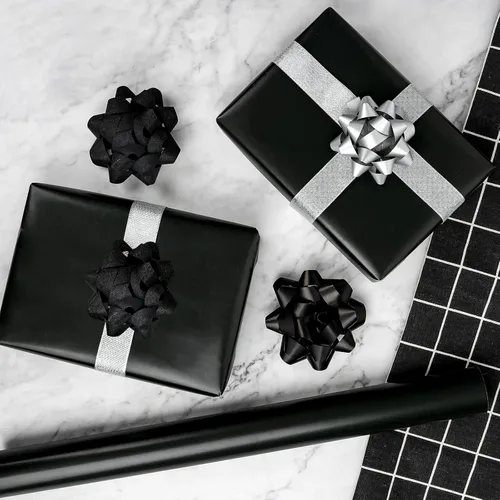Vista 4 de RUSPEPA Papel de regalo negro de color sólido, mini rollo, para bodas, cumpleaños, fiestas, felicitaciones y vacaciones, 17 pulgadas x 32.8 pies