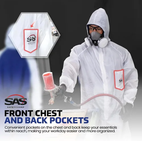 Vista 3 de SAS Safety Corp Overol SAS Moonsuit de Nylon y Algodón Overol de Trabajo Lavable a Máquina con Capucha Completa, Cremallera Frontal Completa