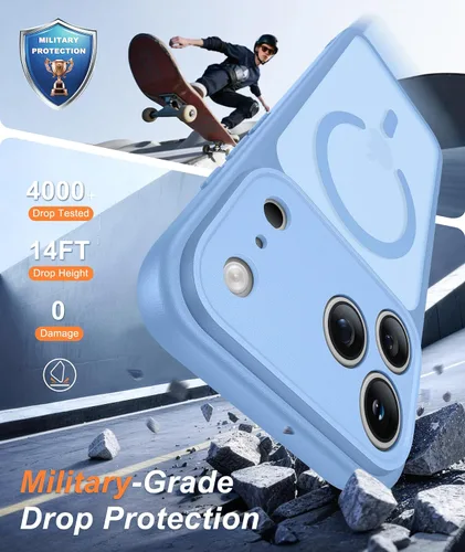 Vista 4 de FNTCASE Funda para iPhone 17 Pro: Fundas delgadas translúcidas de color azul claro compatibles con MagSafe, protección completa de la cámara