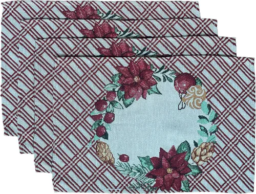 Vista 3 de Juego de 4 manteles individuales con diseño de árbol de Navidad, muñeco de nieve con paz, alegría, amor para temporada de vacaciones, decoración