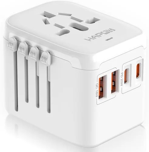 Vista 12 de HAPOW Adaptador de viaje universal - 1 cargador de viaje USB-C y 1 USB-A de carga rápida, adaptador de enchufe mundial para UE, Reino Unido, EE.