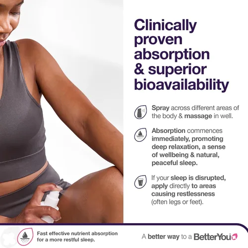 Vista 5 de BetterYou Spray corporal muscular de magnesio, relajante tópico de magnesio y aceite esencial, lavanda y manzanilla, promueve un mejor sueño, 3.38