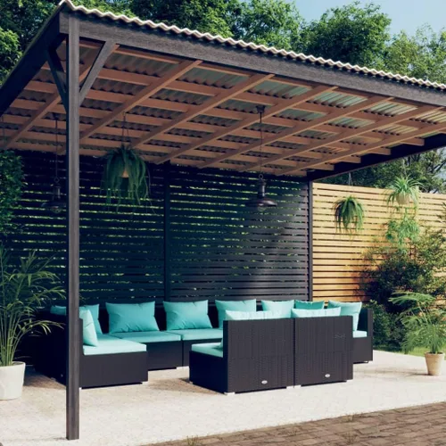 Vista 52 de Sofá de 3 plazas con cojines de ratán de poliéster marrón, juego de muebles de patio al aire libre con 3 sofás centrales para patio trasero, jardín