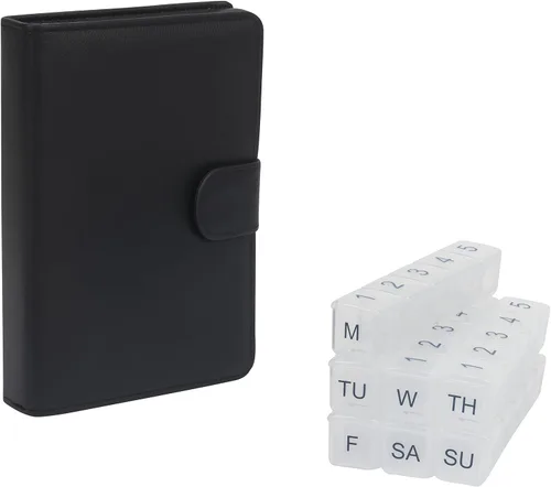 Vista 4 de e-Pill - Organizador semanal grande de píldoras 5 veces al día x 7 días, caja de píldoras para vitaminas y medicamentos, con estuche discreto Negro