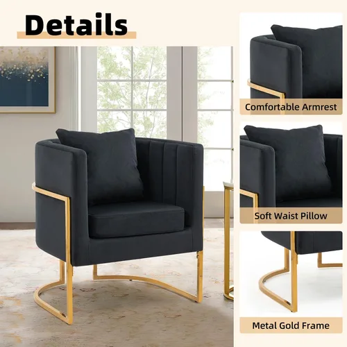Vista 4 de Silla decorativa moderna de terciopelo, sillón tapizado de mediados de siglo con almohada para sala de estar, cómoda silla de tocador individual