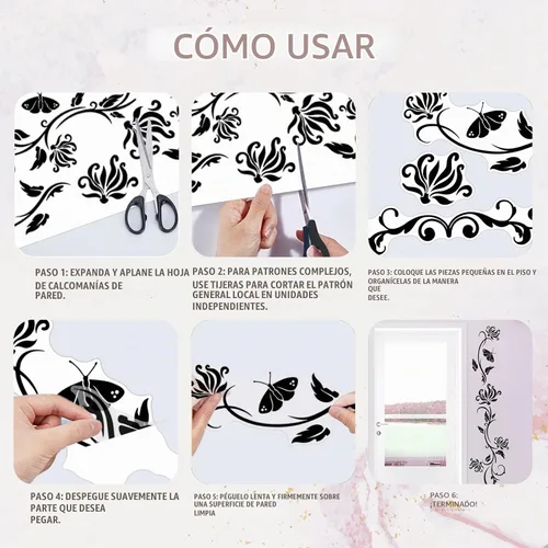 Vista 5 de PLIGREAT Calcomanías de pared de flores negras, calcomanías de pared de mariposa, calcomanías de pared de vinilo extraíbles para guardería