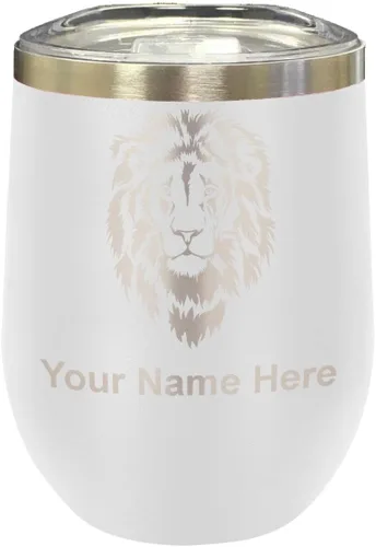 Vista 40 de LaserGram Vaso de vino de acero inoxidable de doble pared, cabeza de león, grabado personalizado incluido (negro)