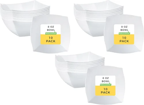 Vista 25 de Restaurantware Moderna - Cuencos de plástico de lujo de 8 onzas, 10 cuencos cuadrados desechables para ensalada, duraderos y resistentes