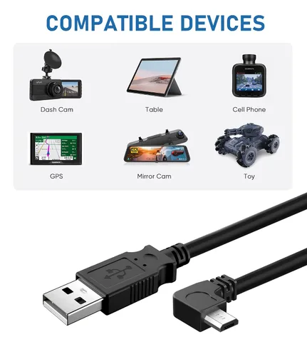 Vista 6 de [Usado] Cable de alimentación para cámara de salpicadero, (micro de 10 pies) de cobre puro más grueso de 90 grados, cable de cargador de cámara