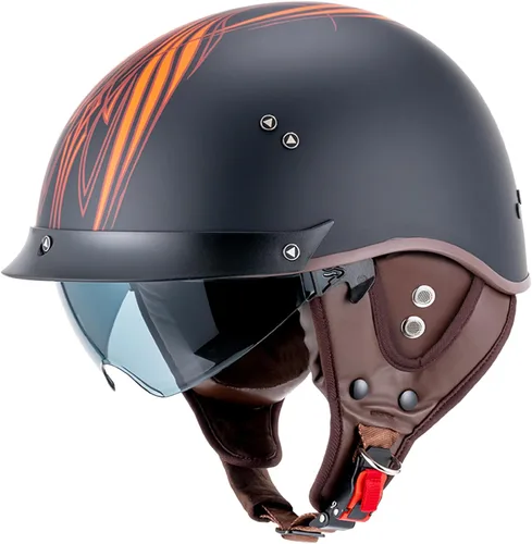 Vista 3 de VCOROS - Medio casco para motocicleta F07 de cara abierta, aprobado por DOT VCOROS Medio casco de motocicleta F07 de cara abierta aprobado por DOT