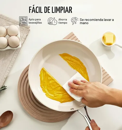 Vista 4 de KOCH SYSTEME CS Sartén antiadherente de 10 pulgadas con tapa, sartén de cerámica antiadherente con mango de acero inoxidable que se mantiene fresco