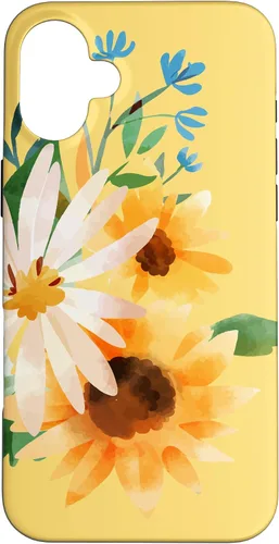 Vista 22 de iPhone 16 Yellow Sunflower Vintage Flower Petals Case