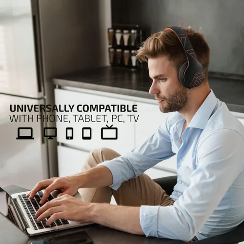 Vista 3 de PowerLocus - Auriculares inalámbricos Bluetooth, auriculares sobre la oreja con micrófono, 50 horas de reproducción, sonido estéreo HiFi, graves
