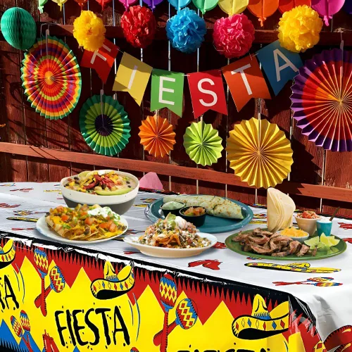 Vista 3 de Fun Express Mantel de plástico Fiesta - Suministros para fiestas, decoración de mesa desechable