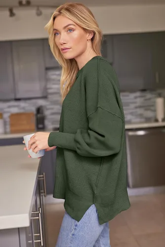 Vista 57 de Lillusory - Suéter extragrande con mangas de murciélago y cuello redondo para mujer, prenda moderna de otoño de tejido de punto sin botones