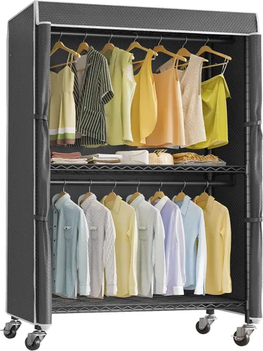Vista 13 de VIPEK R2C Perchero de Ropa Mediano de Servicio Pesado con Ruedas, Perchero Rodante con Cubierta, Perchero de Ropa Ajustable para Colgar Ropa
