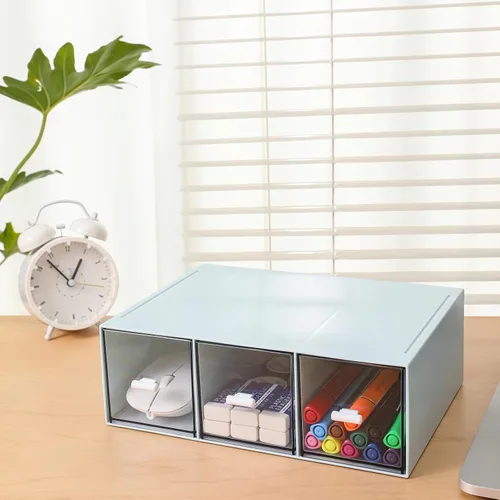 Vista 4 de MILULUGO Organizador de plástico con 3 cajones para almacenamiento de cosméticos, organizador de escritorio, organizador de maquillaje para esmalte