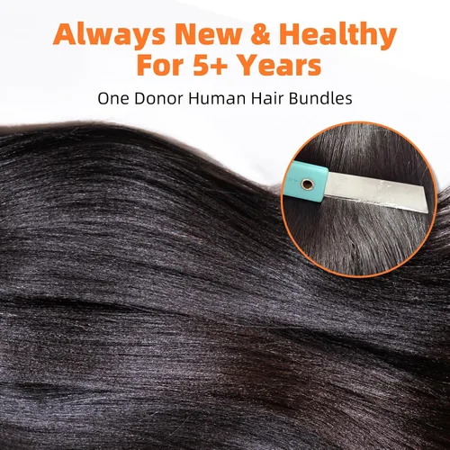 Vista 3 de Últimos 5 años 10 pulgadas corto ligero Yaki recto relajado recto recto cabello humano crudo 1 paquete Natural grueso yaki rizado recto un donante
